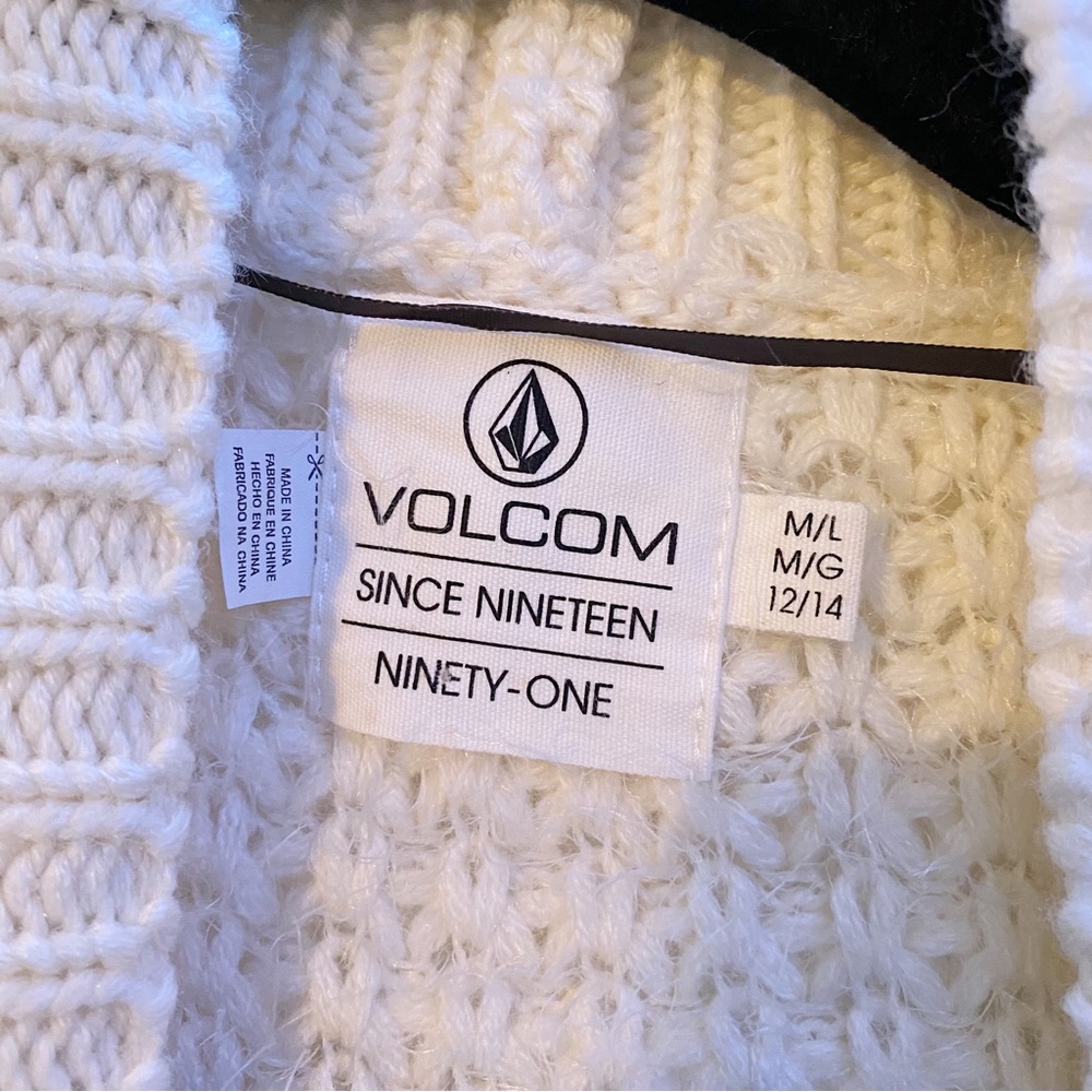 New Volcom Sweater Cream Open Knit Fringe Cardigan - image 3